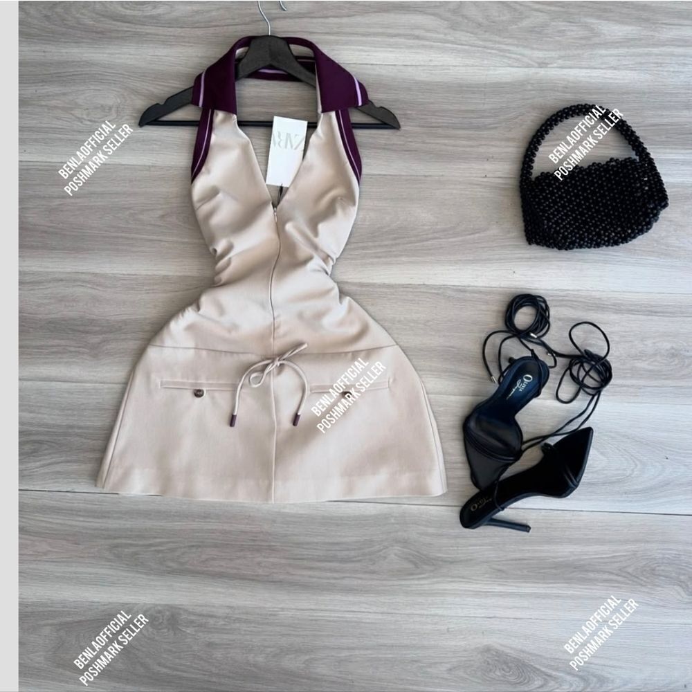 CELEB FAV NWT ZARA STRIPED COMBINATION RIB HALTER DRESS WOREβBY KENIA OS - Picture 3 of 16